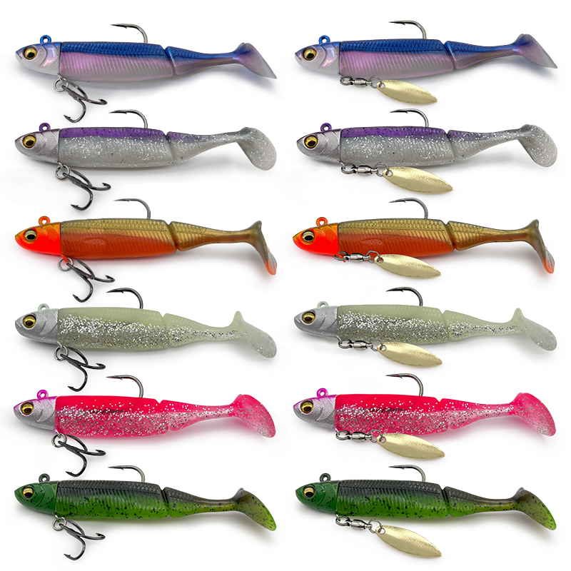 Fishing Hook Treble - 6個入り、鉛メッキ加工の釣り用ルアー。超長距離キャストが可能なソフトベイトスピナー／トリプルフックセット。淡水・海水での釣りに適したシンキングベイト。